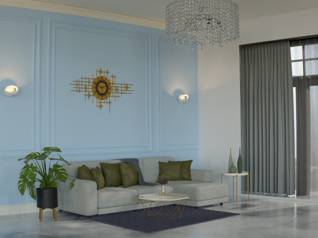 3d room interior with classic design furniture
